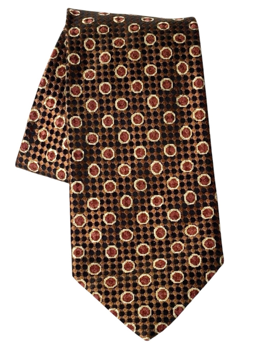 Ermenegildo Zegna 100% Silk Vintage Tie Made in Italy Brown/Tan Geometric| 57-58